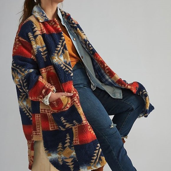 Anthropologie X Pilcro Leopard Sherpa Duster Jacket - Picture 3 of 11